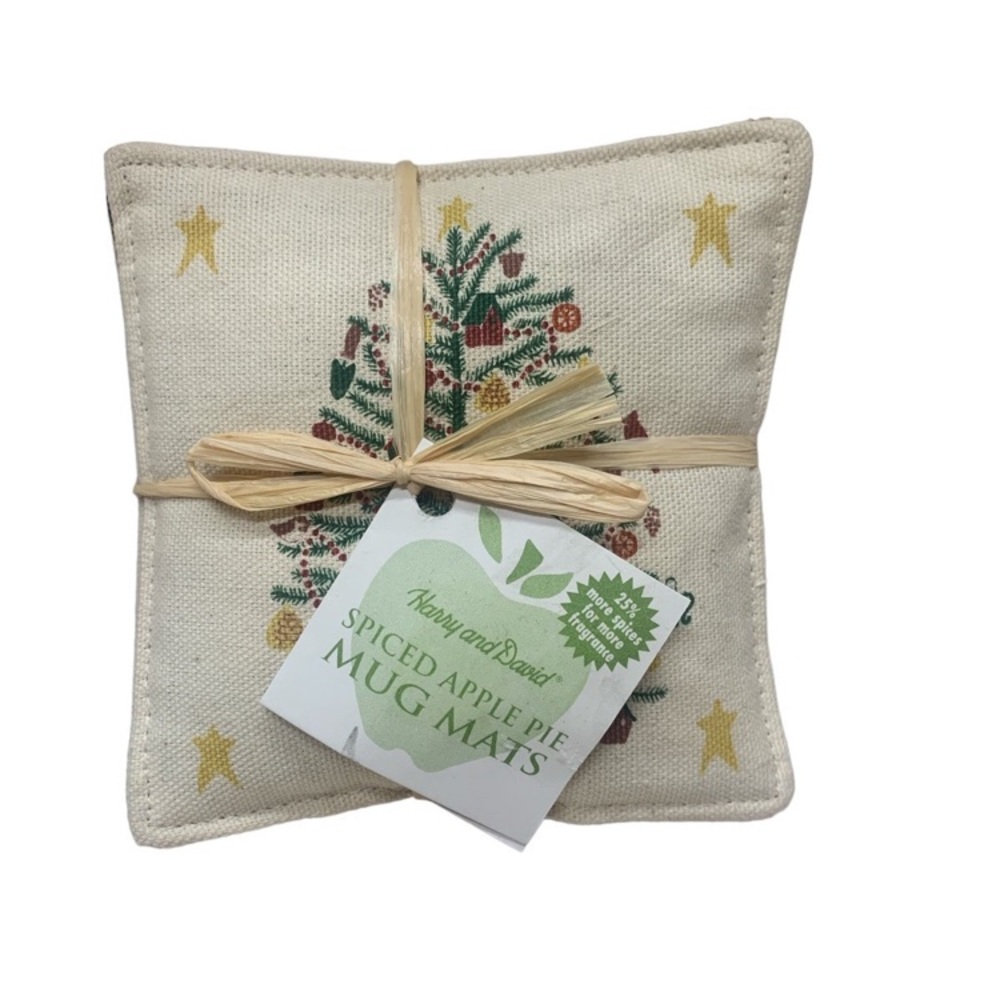 2003 Harry & David 4pc Spiced Apple Pie Mug Mats 5"x5" Christmas tree